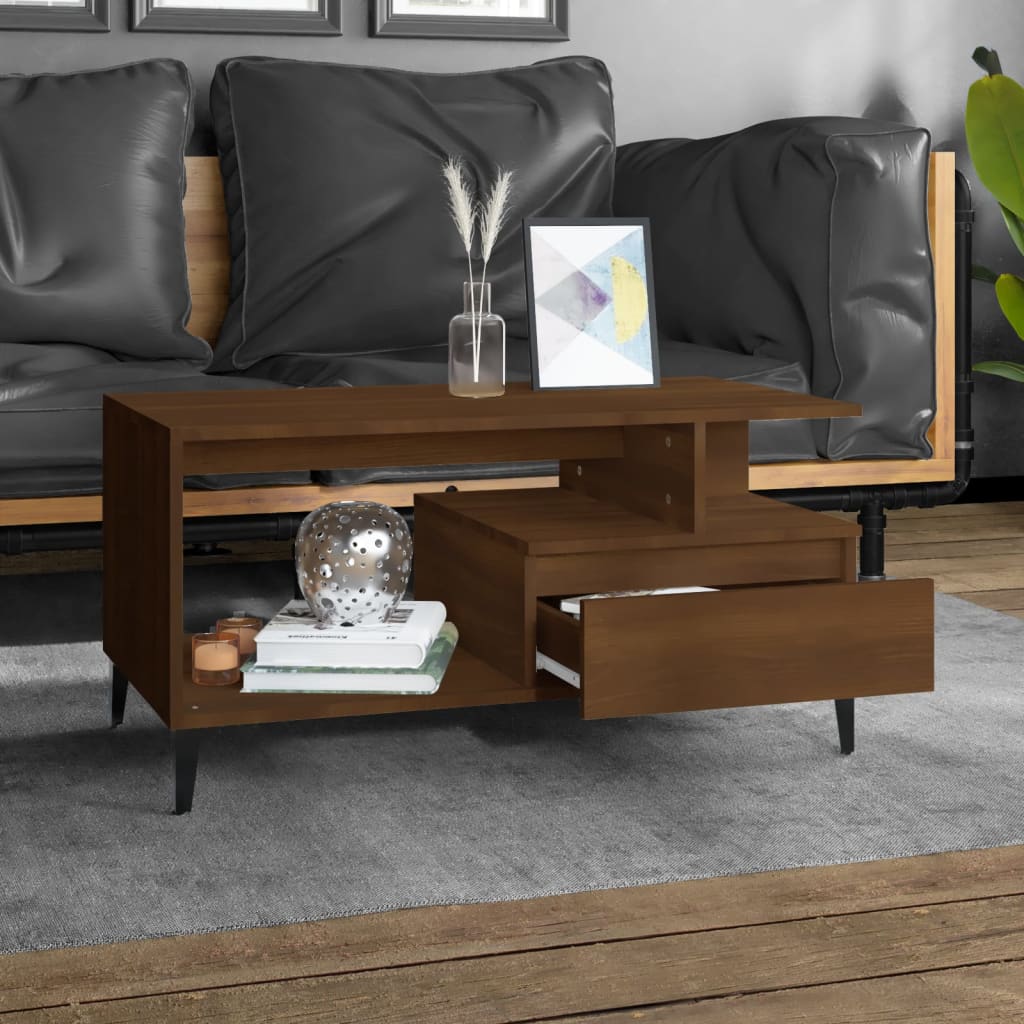 vidaXL Stolik kawowy, brązowy dąb 90x49x45 cm, materiał drewnopochodny