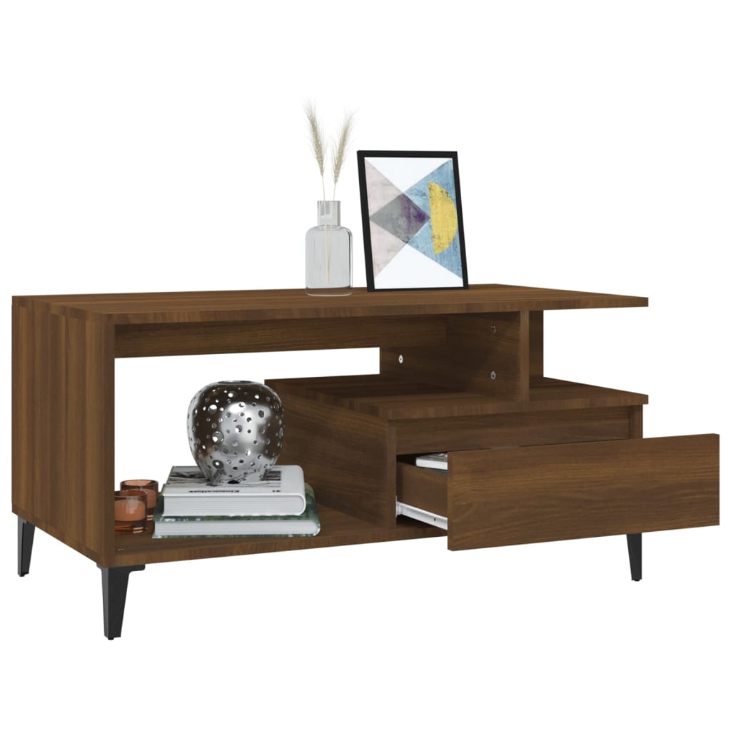 vidaXL Stolik kawowy, brązowy dąb 90x49x45 cm, materiał drewnopochodny