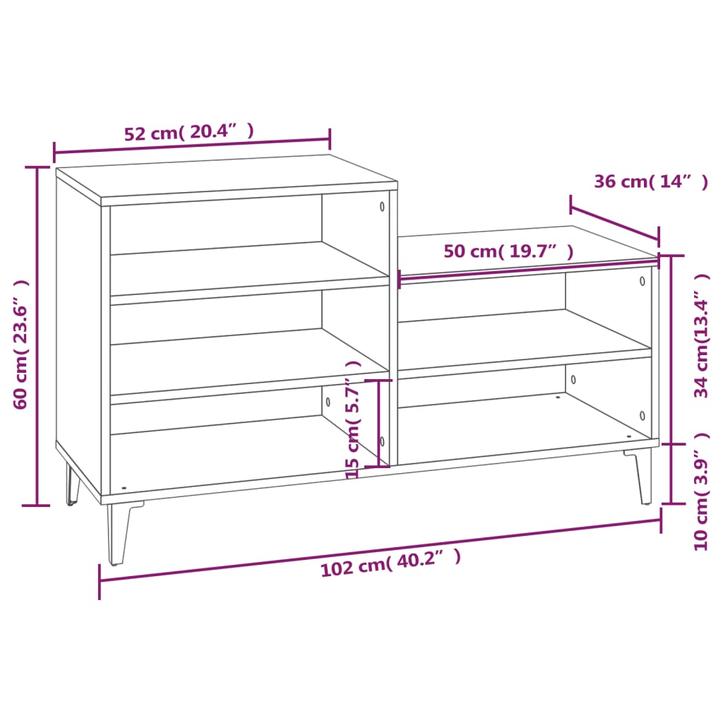 vidaXL Szafka na buty, czarna, 102x36x60 cm, materiał drewnopochodny