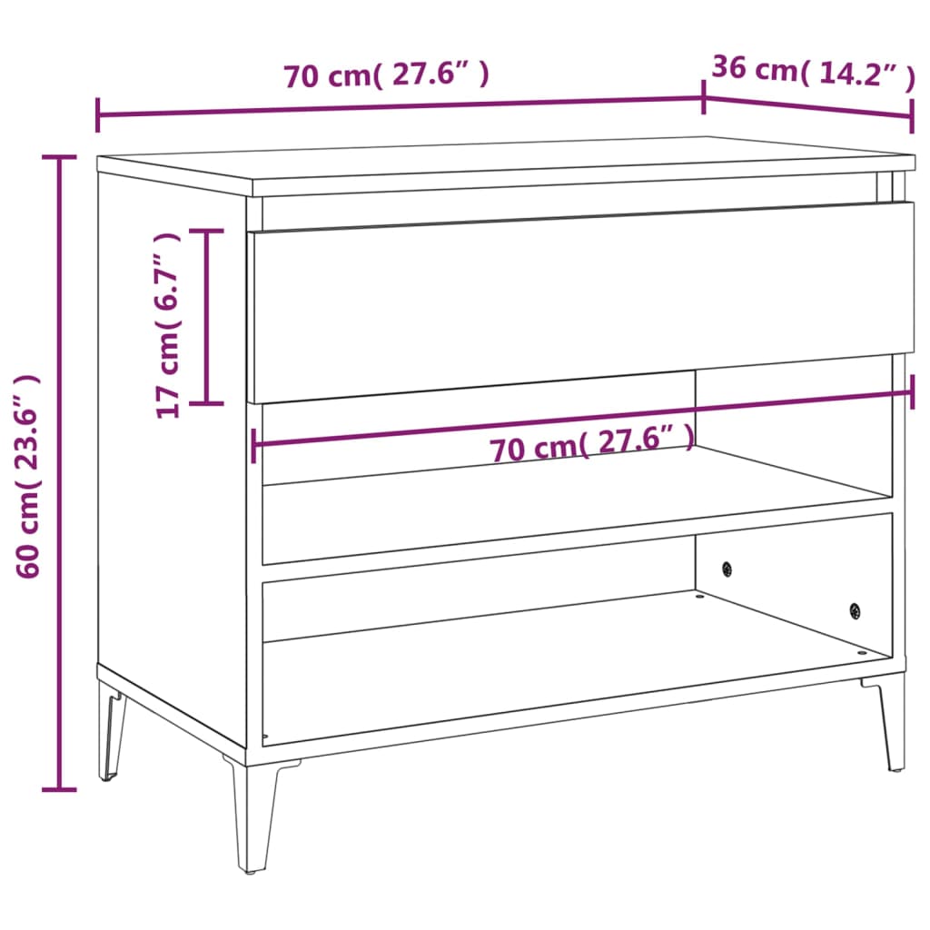 vidaXL Półka na buty, biała, 70x36x60 cm, materiał drewnopochodny