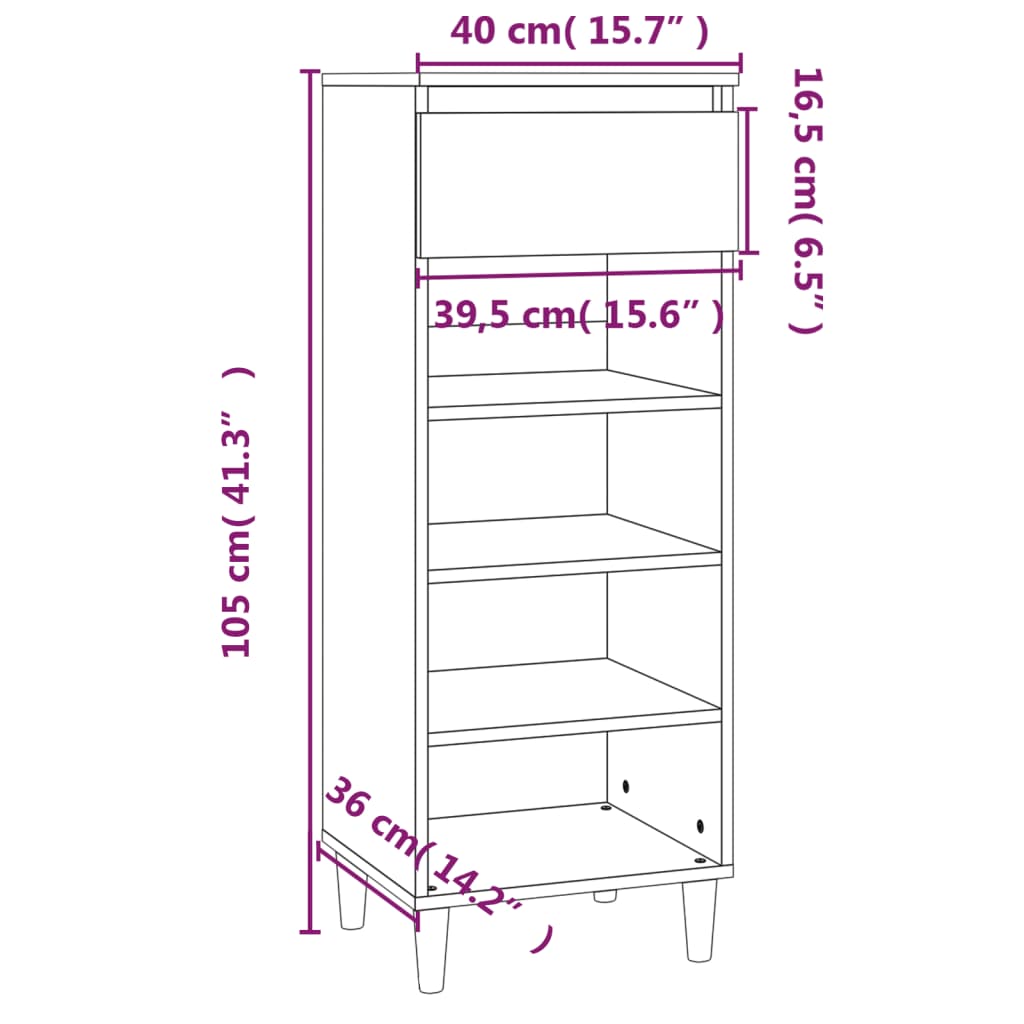 vidaXL Szafka na buty, biały, 40x36x105 cm, materiał drewnopochodny