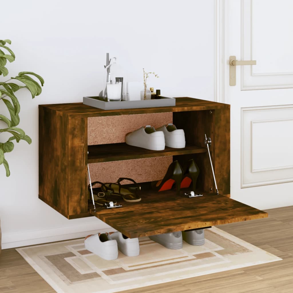 vidaXL Ścienna szafka na buty, przydymiony dąb, 70x35x38 cm