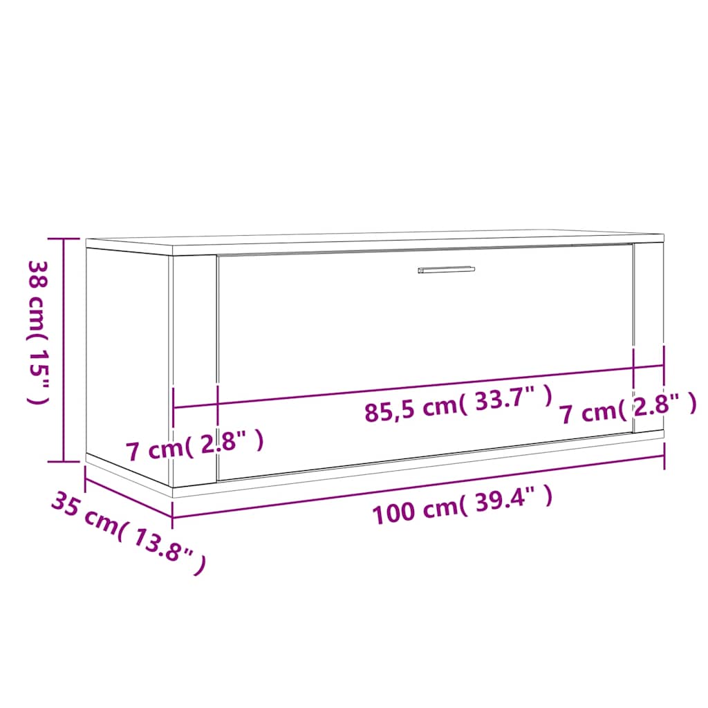 vidaXL Szafka na buty, ścienna, przydymiony dąb, 100x35x38 cm
