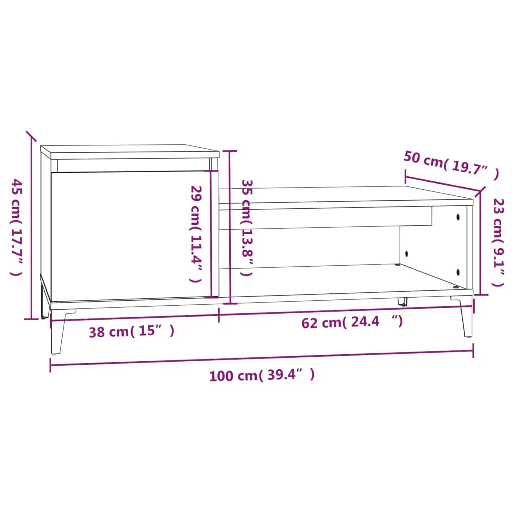 vidaXL Stolik kawowy, czarny 100x50x45 cm, materiał drewnopochodny