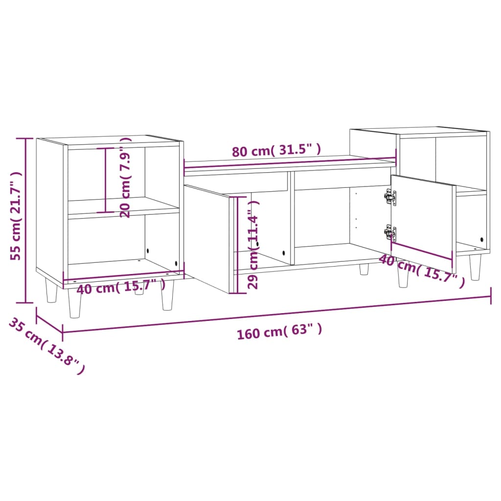 vidaXL Szafka pod TV, szarość betonu, 160x35x55 cm