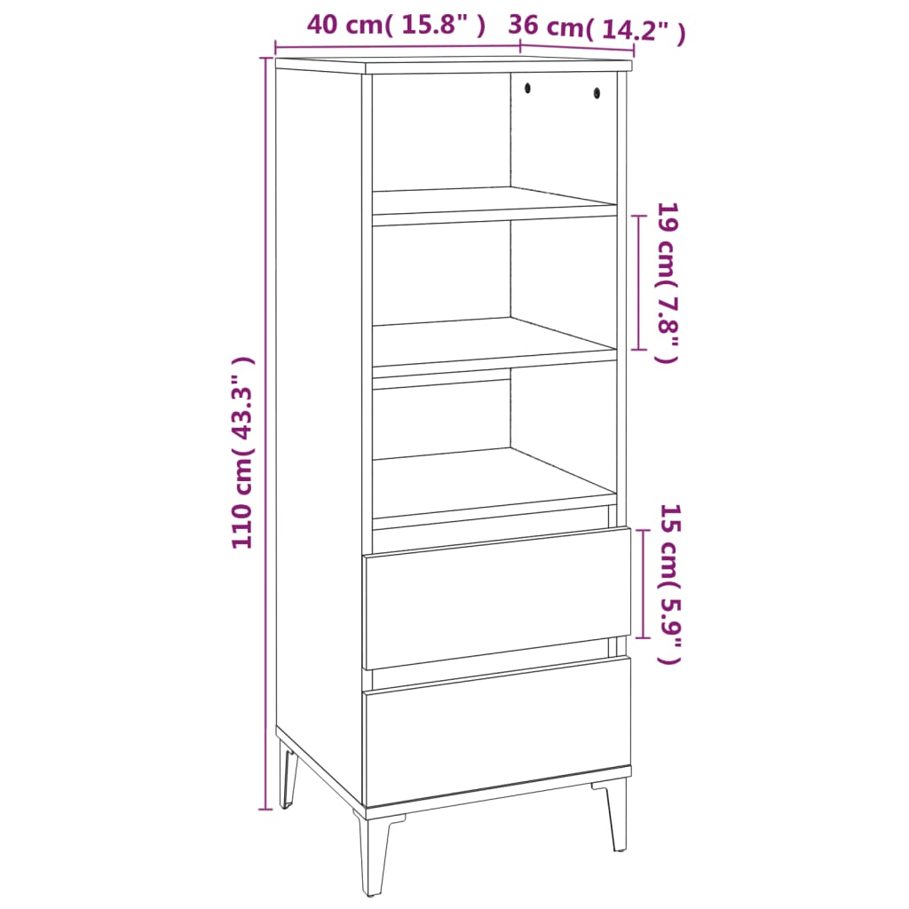 vidaXL Wysoka szafka, dąb sonoma, 40x36x110 cm,materiał drewnopochodny