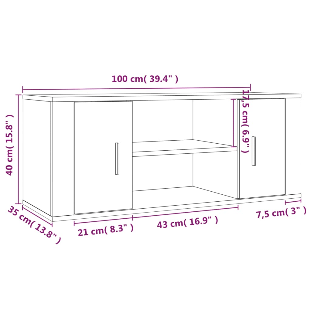 vidaXL Szafka pod TV, biała, 100x35x40 cm, materiał drewnopochodny