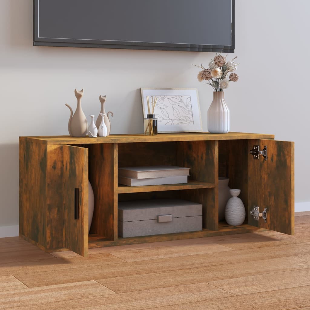vidaXL Szafka pod telewizor, przydymiony dąb, 100x35x40 cm