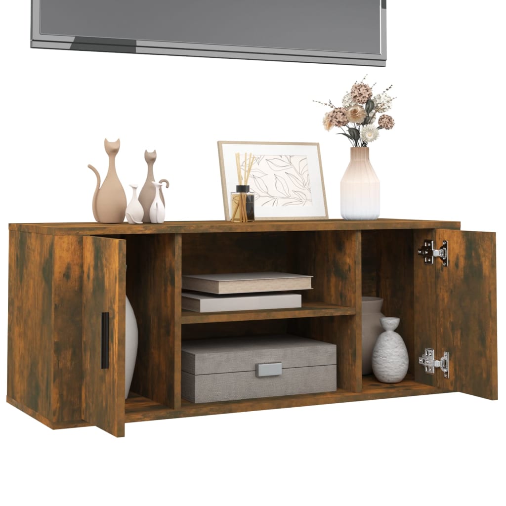 vidaXL Szafka pod telewizor, przydymiony dąb, 100x35x40 cm