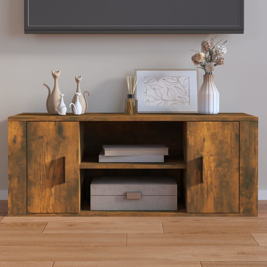 vidaXL Szafka pod telewizor, przydymiony dąb, 100x35x40 cm