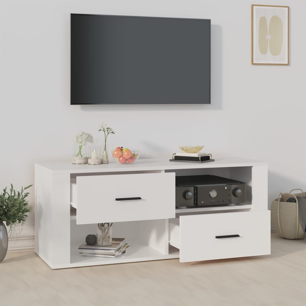vidaXL Szafka pod TV, biała, 100x35x40 cm, materiał drewnopochodny