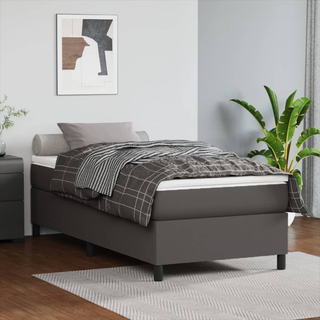 vidaXL Łóżko kontynentalne, szara, 80x200 cm, obita sztuczną skórą