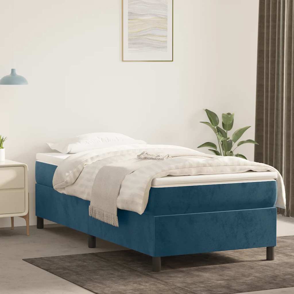 vidaXL Łóżko kontynentalne, ciemnoniebieska, 100x200 cm, aksamitna