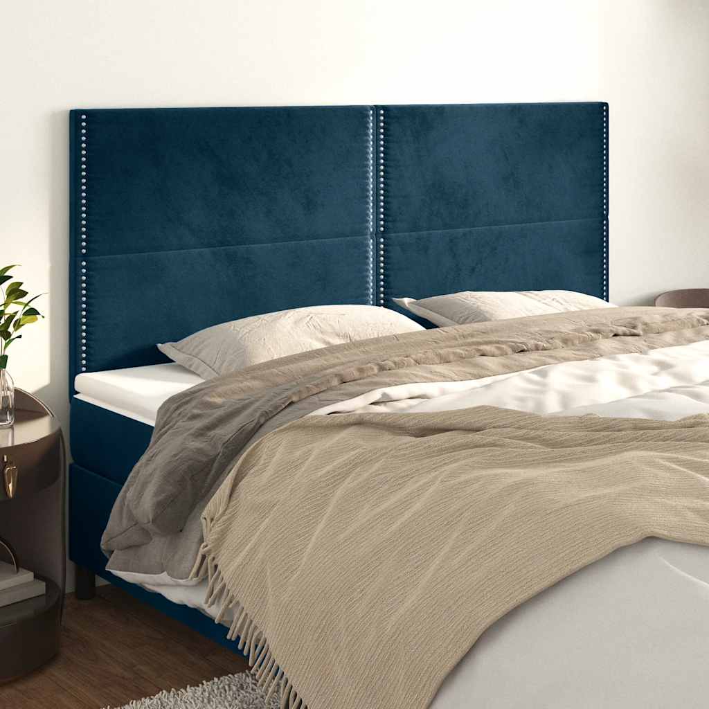 vidaXL Zagłówek granatowy 200x5x118/128 cm aksamit