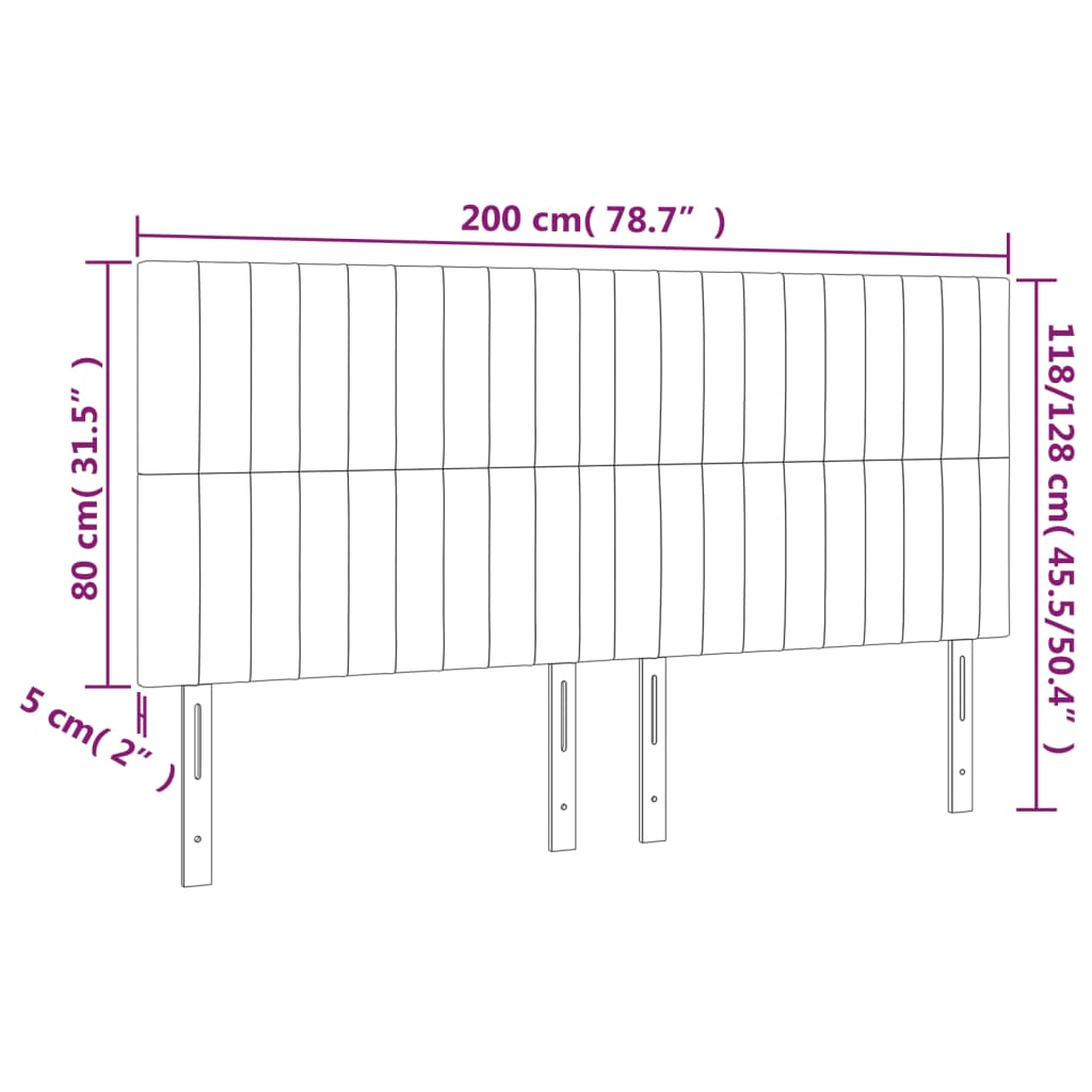 vidaXL Zagłówek czarny 200x5x118/128 cm aksamit