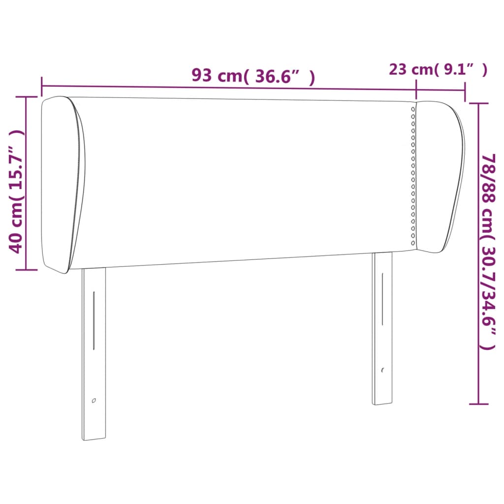 vidaXL Zagłówek uszak, czarny, 93x23x78/88 cm, tkanina
