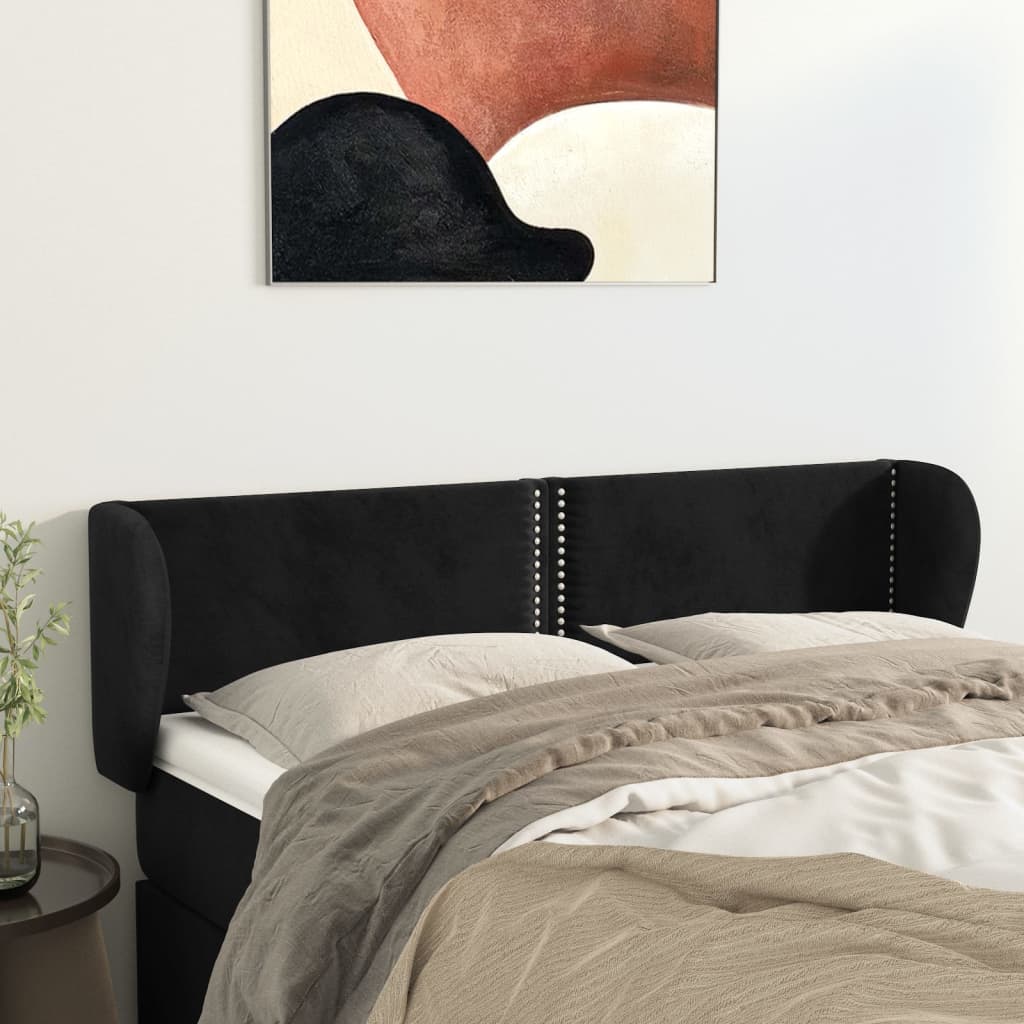 vidaXL Zagłówek uszak, czarny, 147x23x78/88 cm, aksamitny