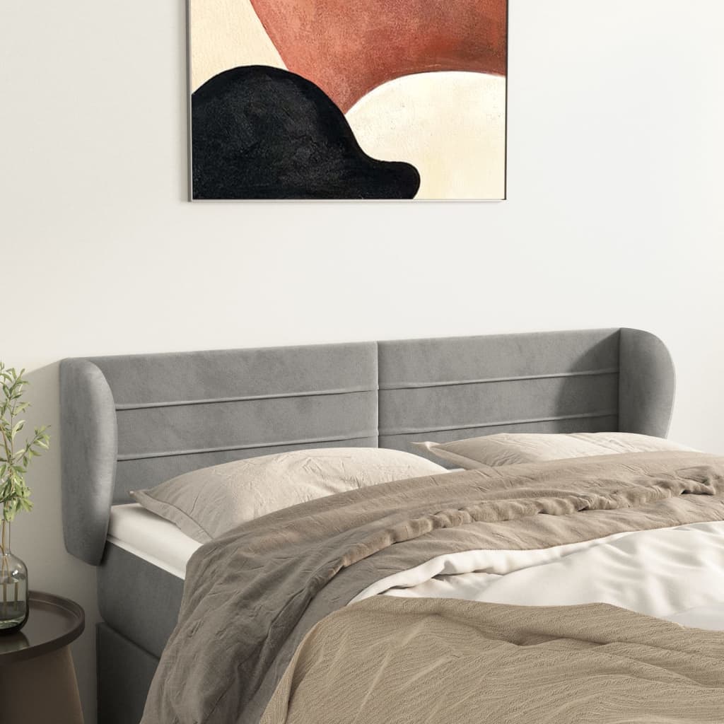 vidaXL Zagłówek uszak, jasnoszary, 147x23x78/88 cm, aksamitny