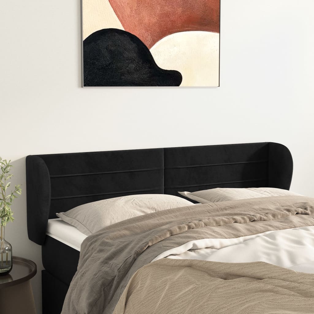 vidaXL Zagłówek uszak, czarny, 147x23x78/88 cm, aksamitny
