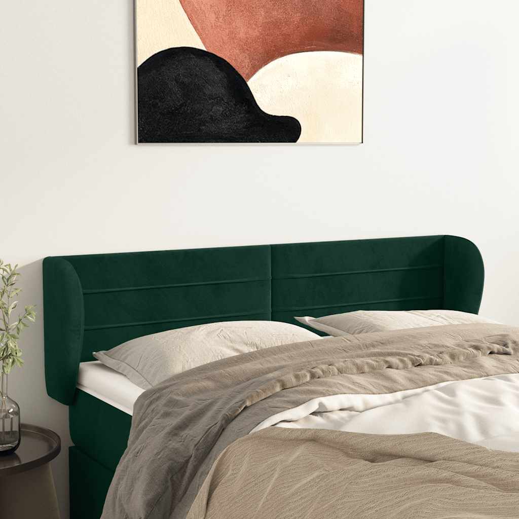 vidaXL Zagłówek uszak, ciemnozielony, 147x23x78/88 cm, aksamitny