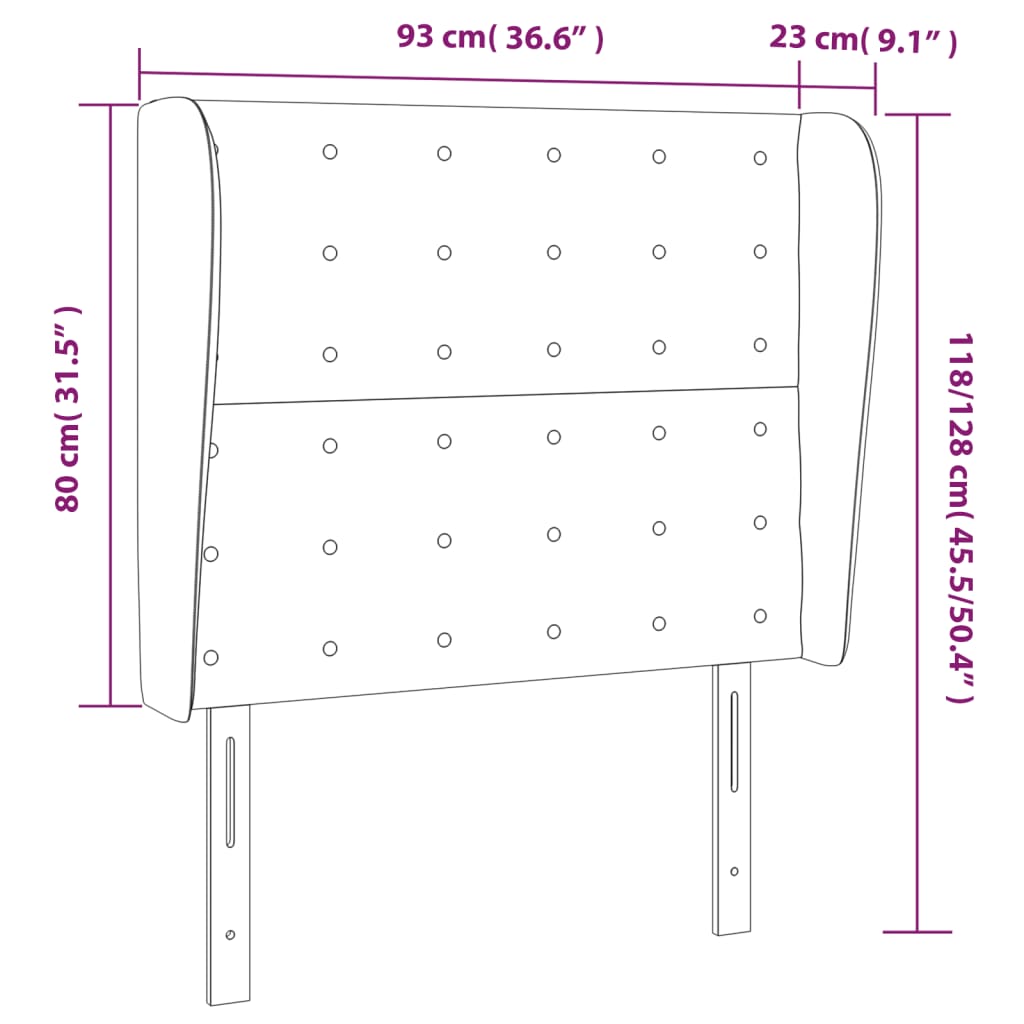 vidaXL Zagłówek uszak, taupe, 93x23x118/128 cm, tkanina