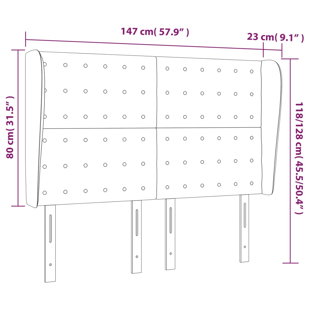 vidaXL Zagłówek uszak, taupe, 147x23x118/128 cm, tkanina