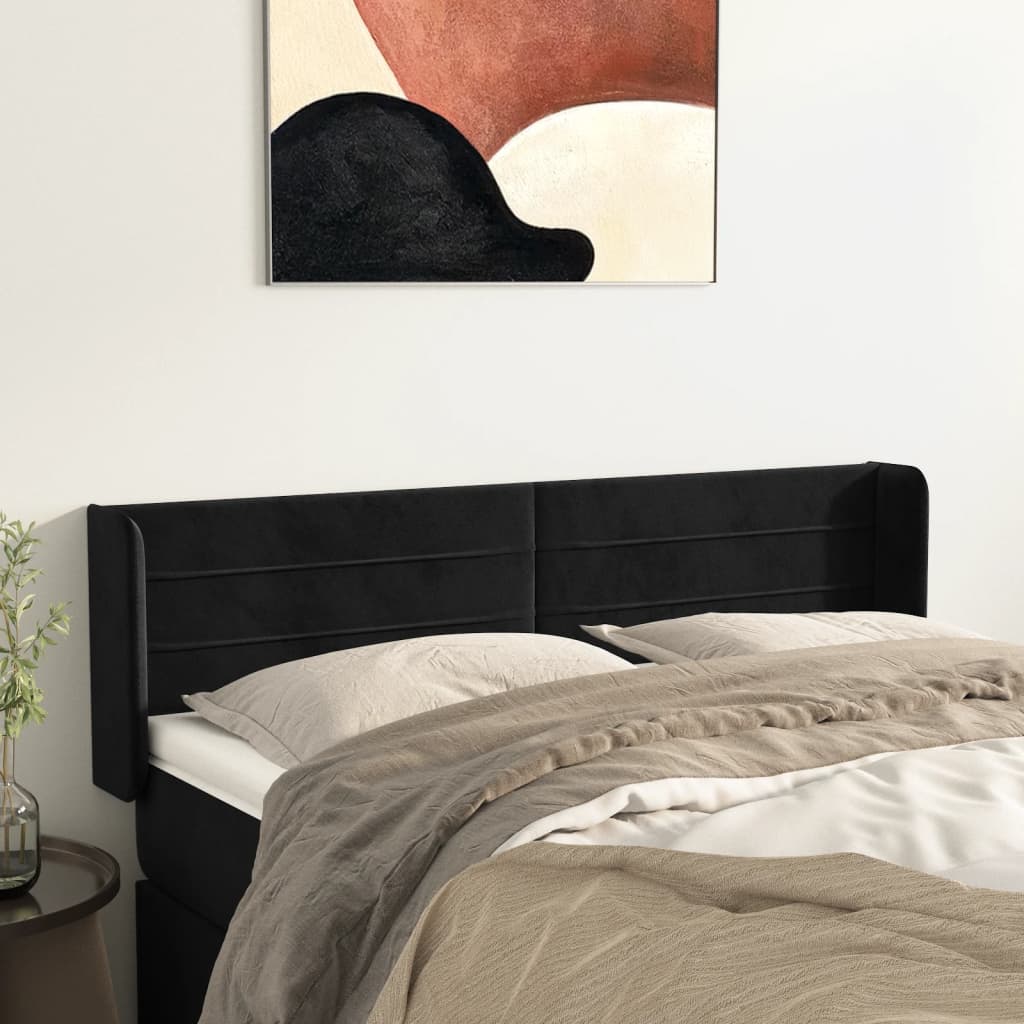 vidaXL Zagłówek uszak, czarny, 147x16x78/88 cm, aksamit