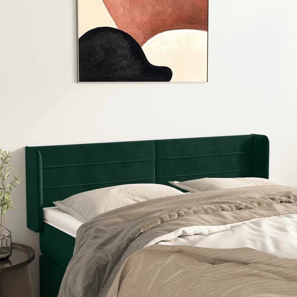 vidaXL Zagłówek uszak, ciemnozielony, 147x16x78/88 cm, aksamit