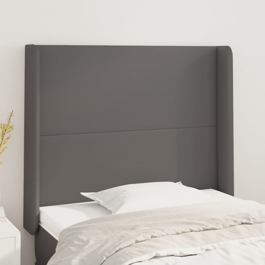 vidaXL Zagłówek uszak, szary, 103x16x118/128 cm, sztuczna skóra