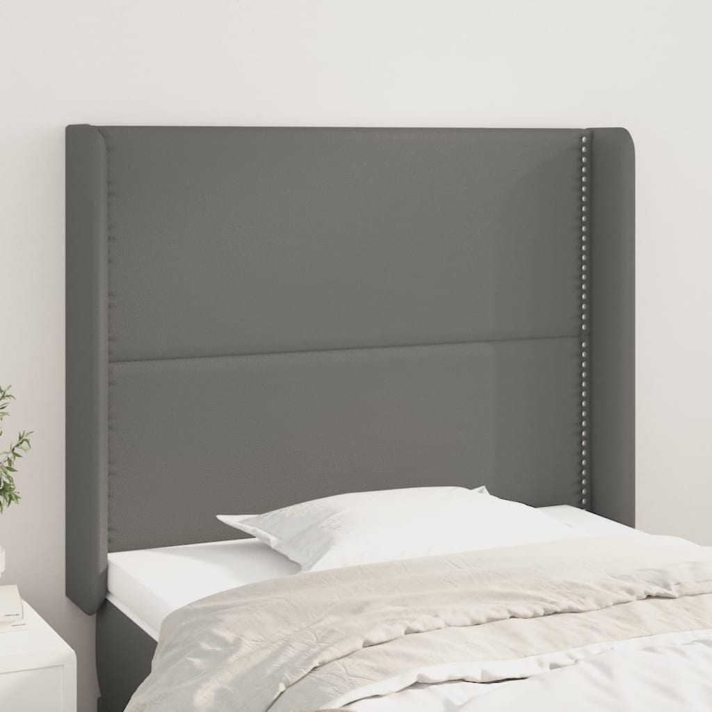 vidaXL Zagłówek uszak, szary, 103x16x118/128 cm, sztuczna skóra