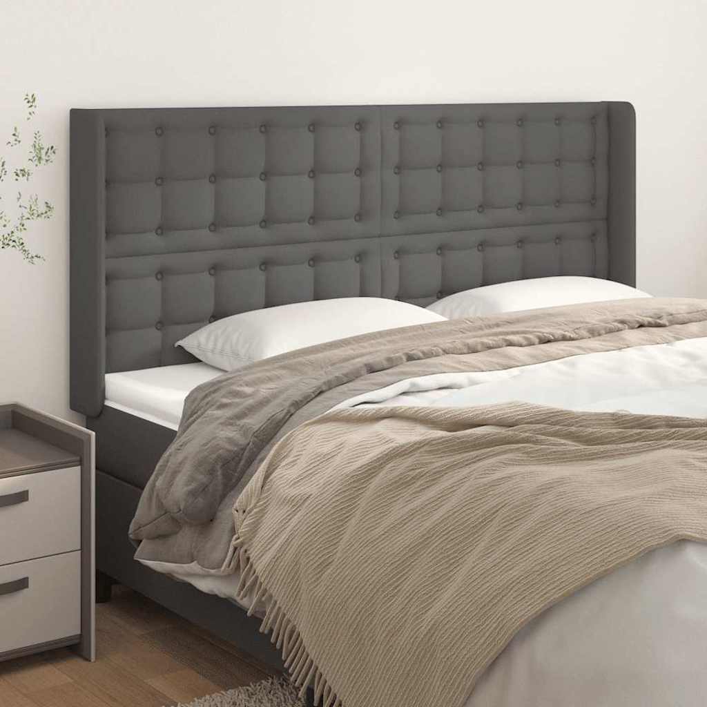 vidaXL Zagłówek uszak, szary, 203x16x118/128 cm, sztuczna skóra