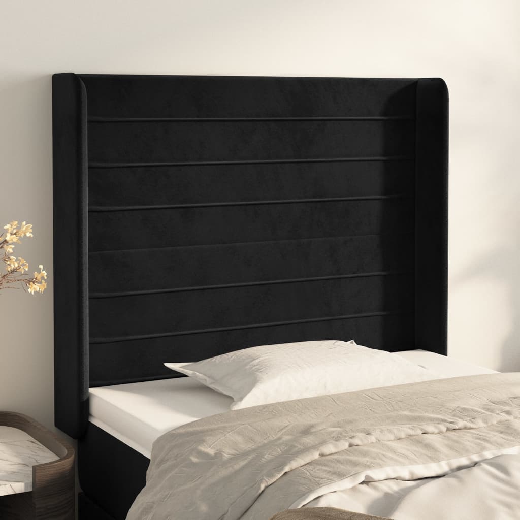 vidaXL Zagłówek uszak, czarny, 93x16x118/128 cm, aksamit