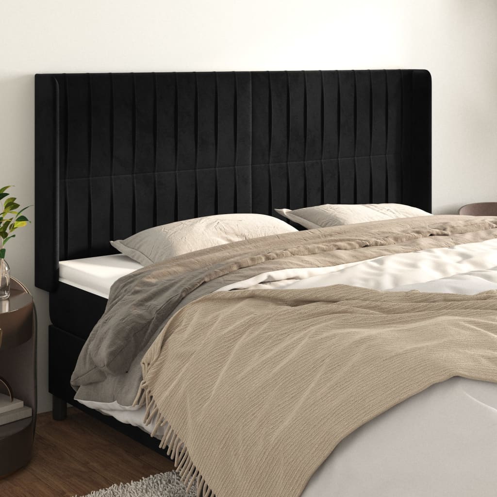 vidaXL Zagłówek uszak, czarny, 163x16x118/128 cm, aksamit