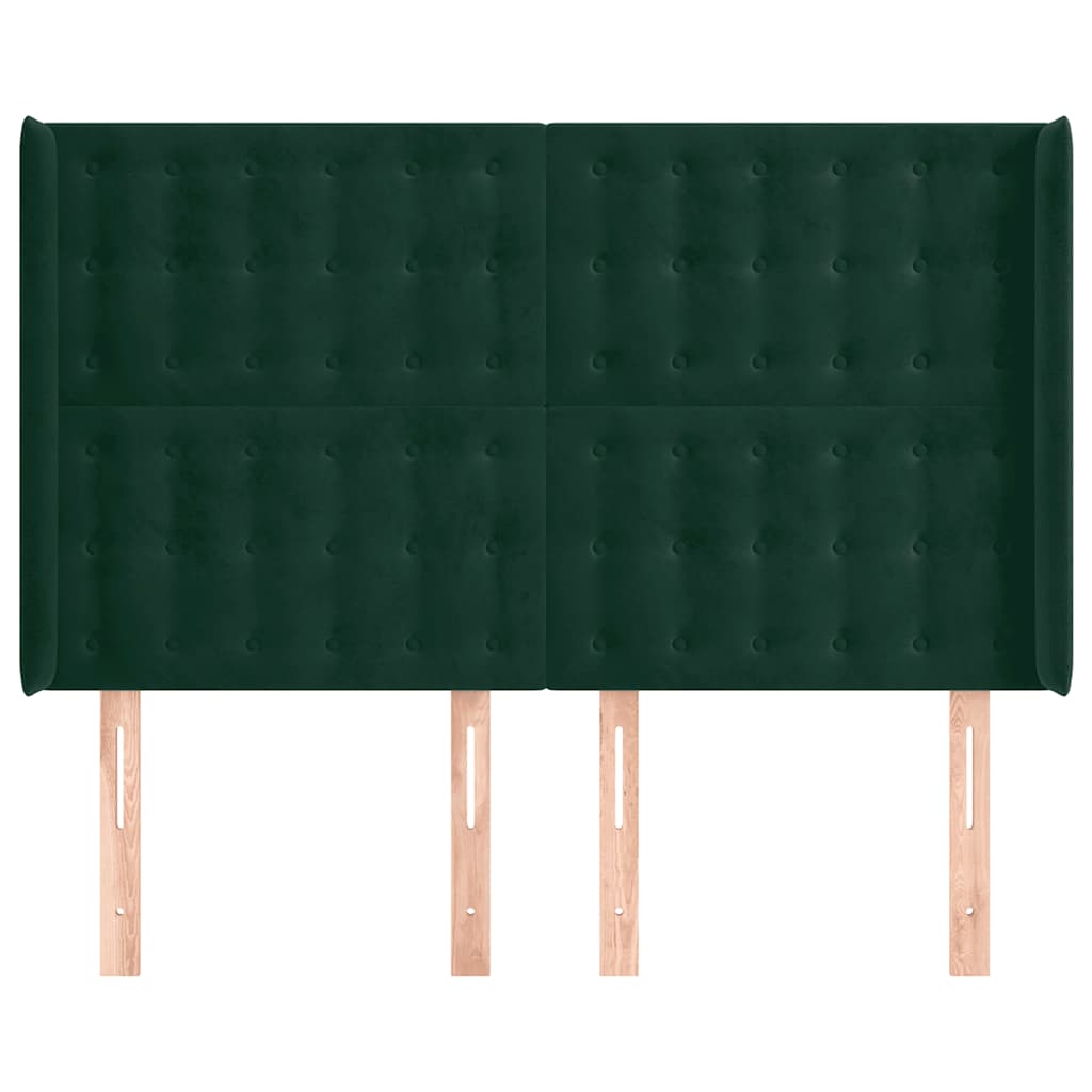 vidaXL Zagłówek uszak, ciemnozielony, 147x16x118/128 cm, aksamit