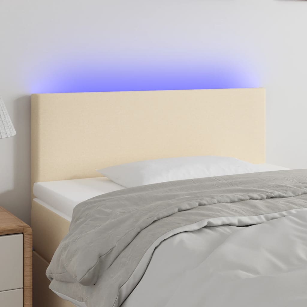 vidaXL Zagłówek do łóżka z LED, kremowy, 80x5x78/88 cm, tkanina