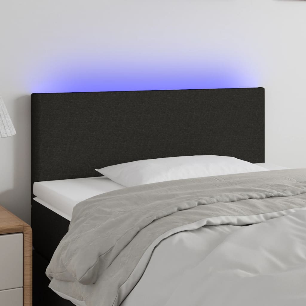 vidaXL Zagłówek do łóżka z LED, czarny, 90x5x78/88 cm, tkanina