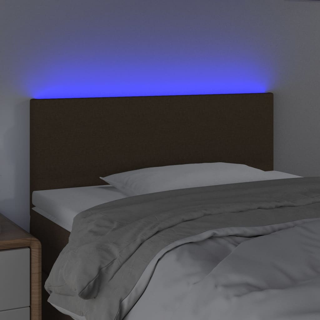 vidaXL Zagłówek do łóżka z LED, ciemnobrązowy, 90x5x78/88 cm, tkanina