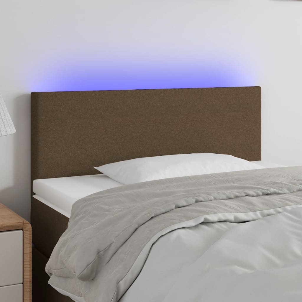 vidaXL Zagłówek do łóżka z LED, ciemnobrązowy, 90x5x78/88 cm, tkanina