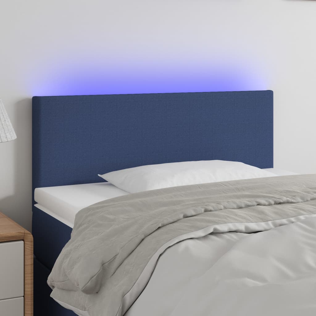vidaXL Zagłówek do łóżka z LED, niebieski, 90x5x78/88 cm, tkanina
