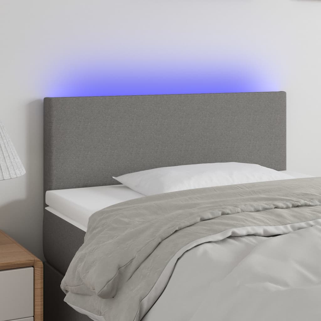 vidaXL Zagłówek do łóżka z LED, ciemnoszary, 100x5x78/88 cm, tkanina