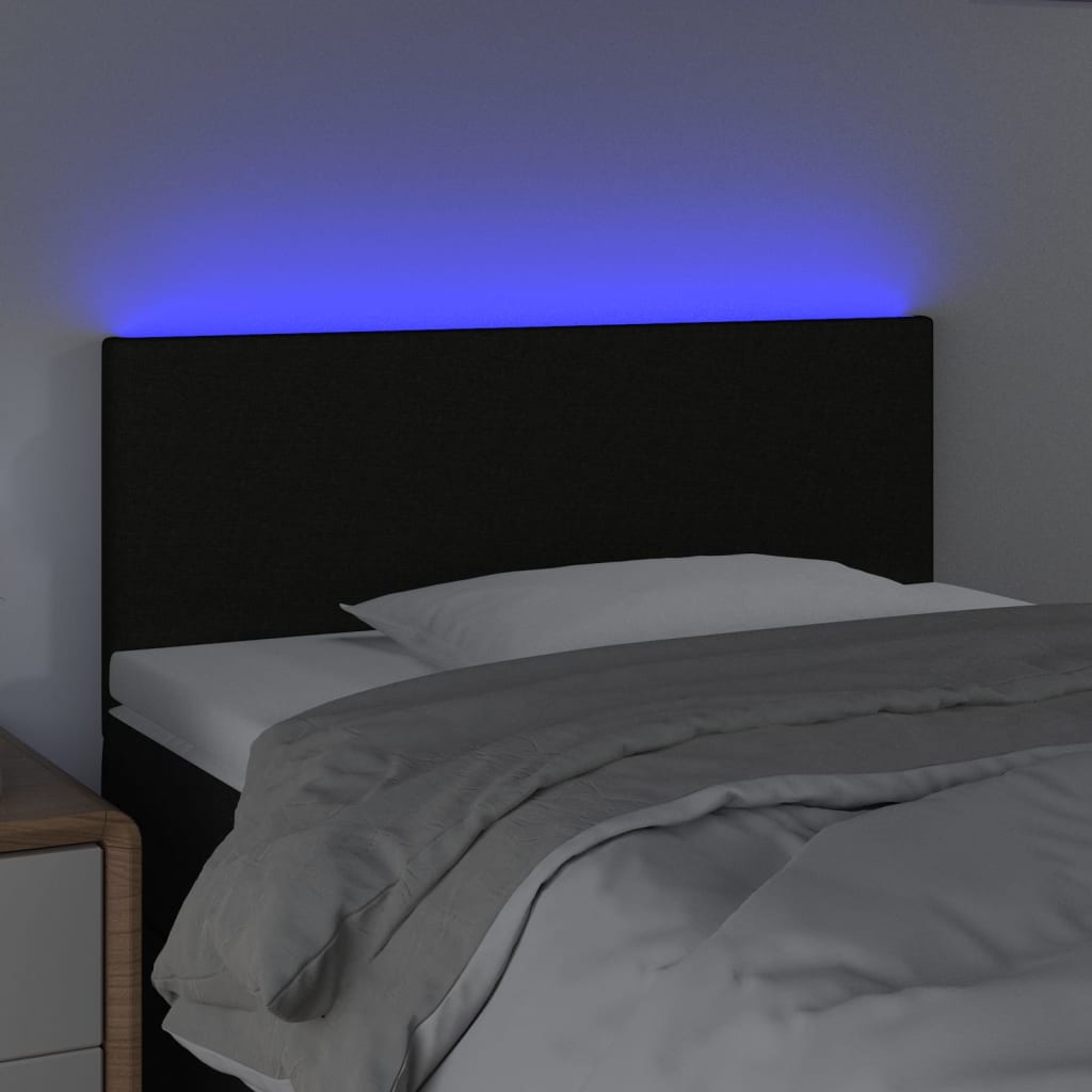 vidaXL Zagłówek do łóżka z LED, czarny, 100x5x78/88 cm, tkanina