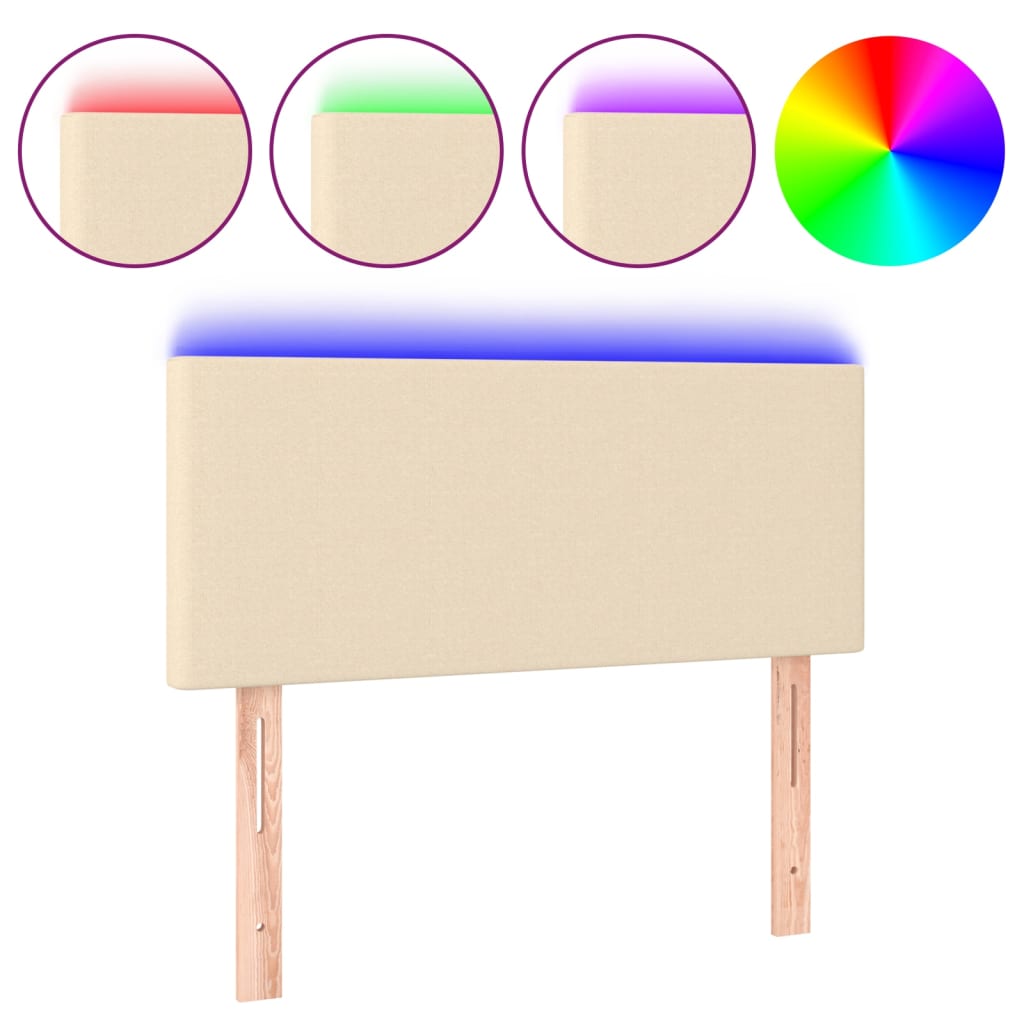 vidaXL Zagłówek do łóżka z LED, kremowy, 100x5x78/88 cm, tkanina