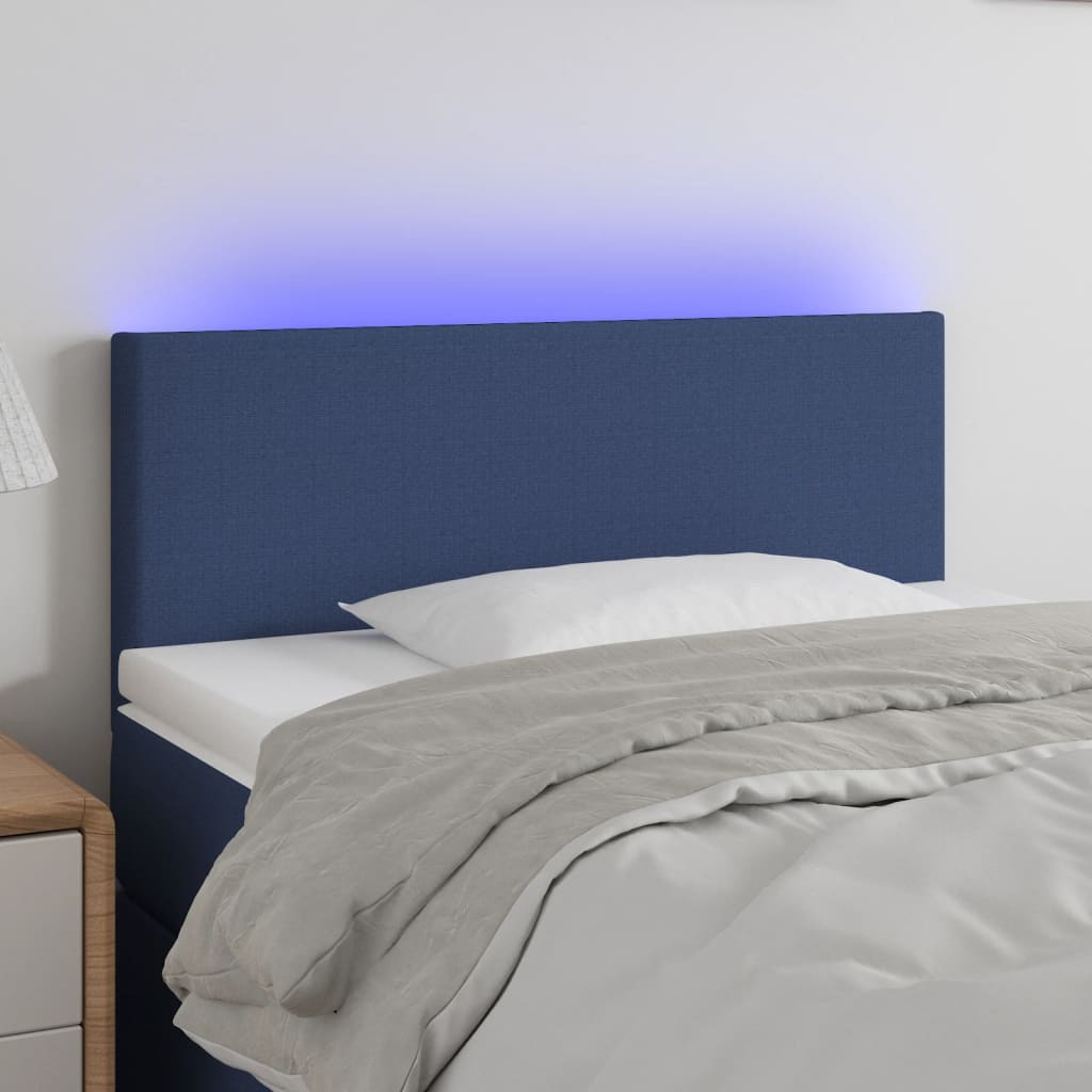 vidaXL Zagłówek do łóżka z LED, niebieski, 100x5x78/88 cm, tkanina