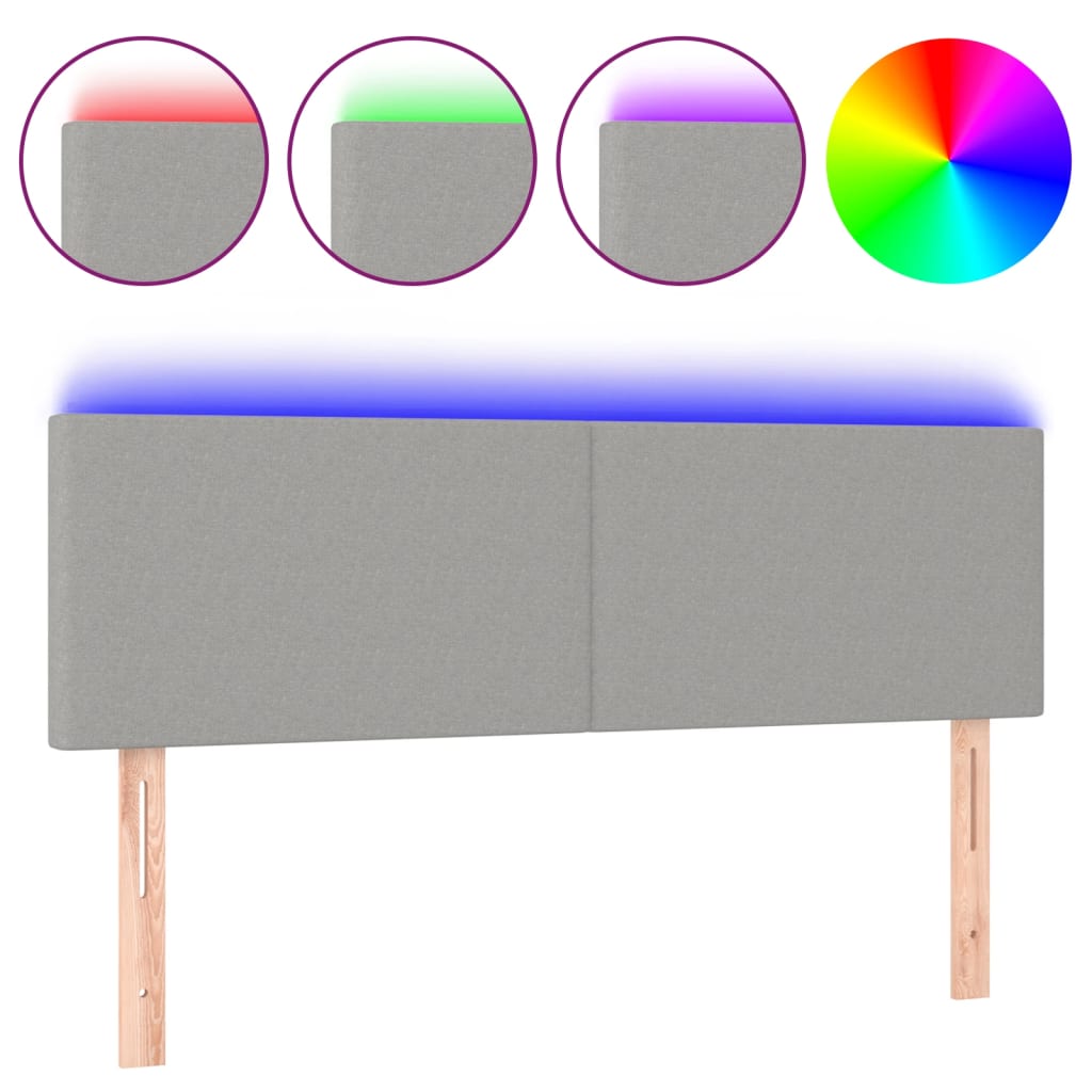 vidaXL Zagłówek do łóżka z LED, jasnoszary, 144x5x78/88 cm, tkanina