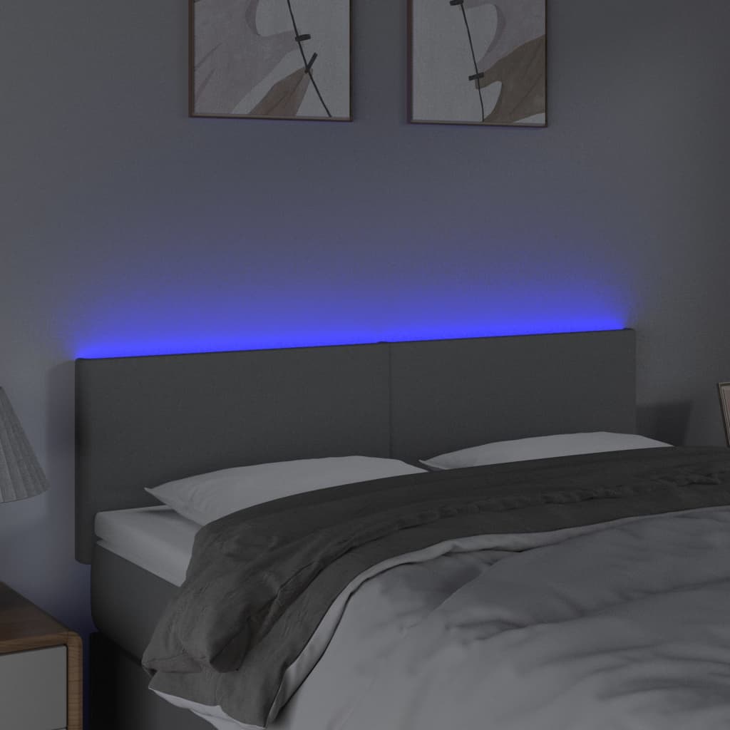 vidaXL Zagłówek do łóżka z LED, jasnoszary, 144x5x78/88 cm, tkanina