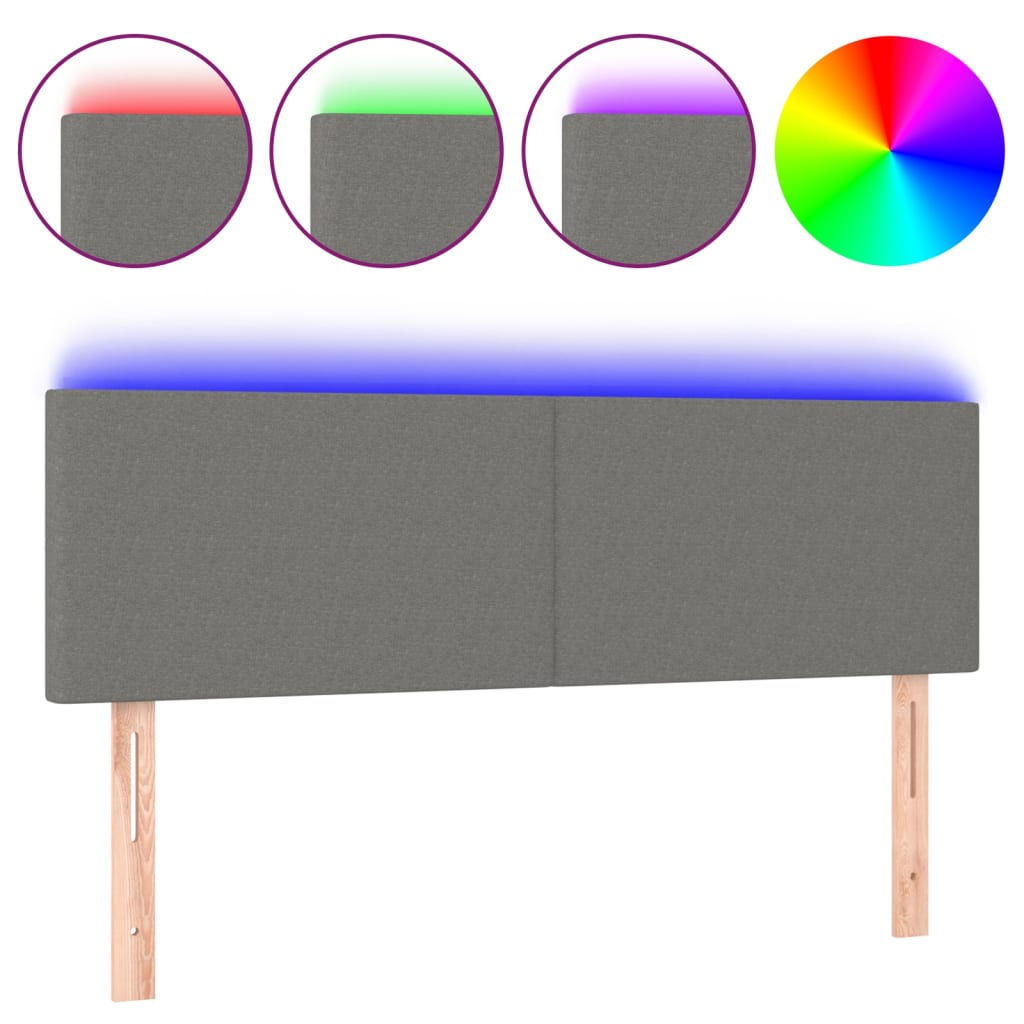 vidaXL Zagłówek do łóżka z LED, ciemnoszary, 144x5x78/88 cm, tkanina