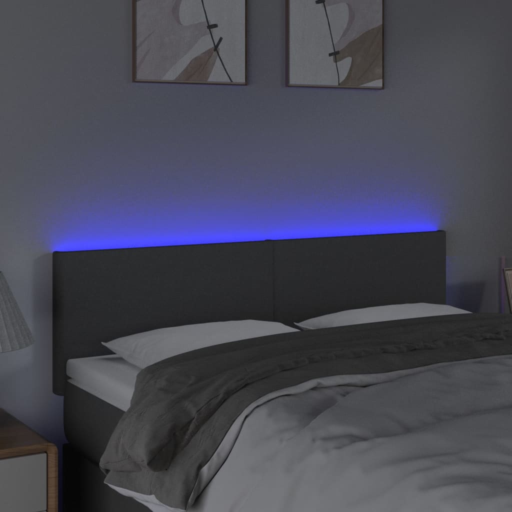 vidaXL Zagłówek do łóżka z LED, ciemnoszary, 144x5x78/88 cm, tkanina