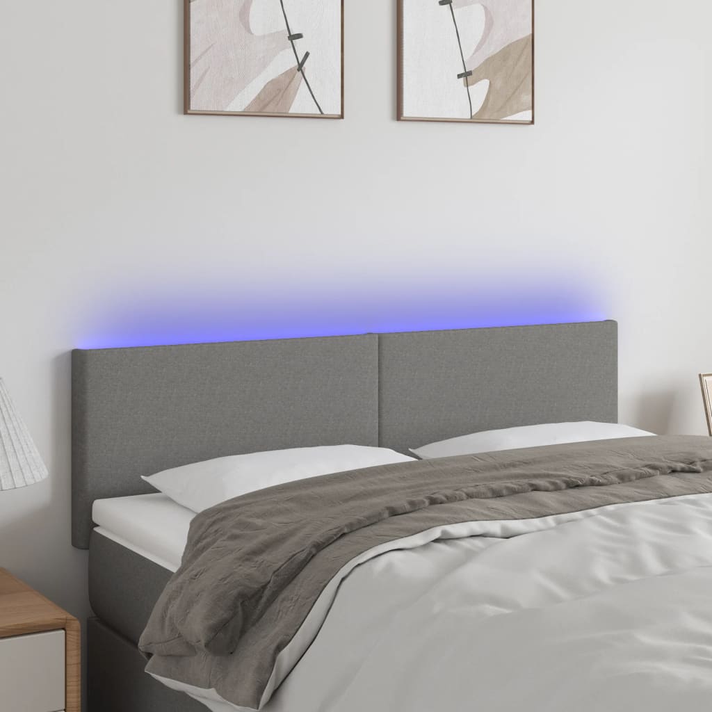 vidaXL Zagłówek do łóżka z LED, ciemnoszary, 144x5x78/88 cm, tkanina