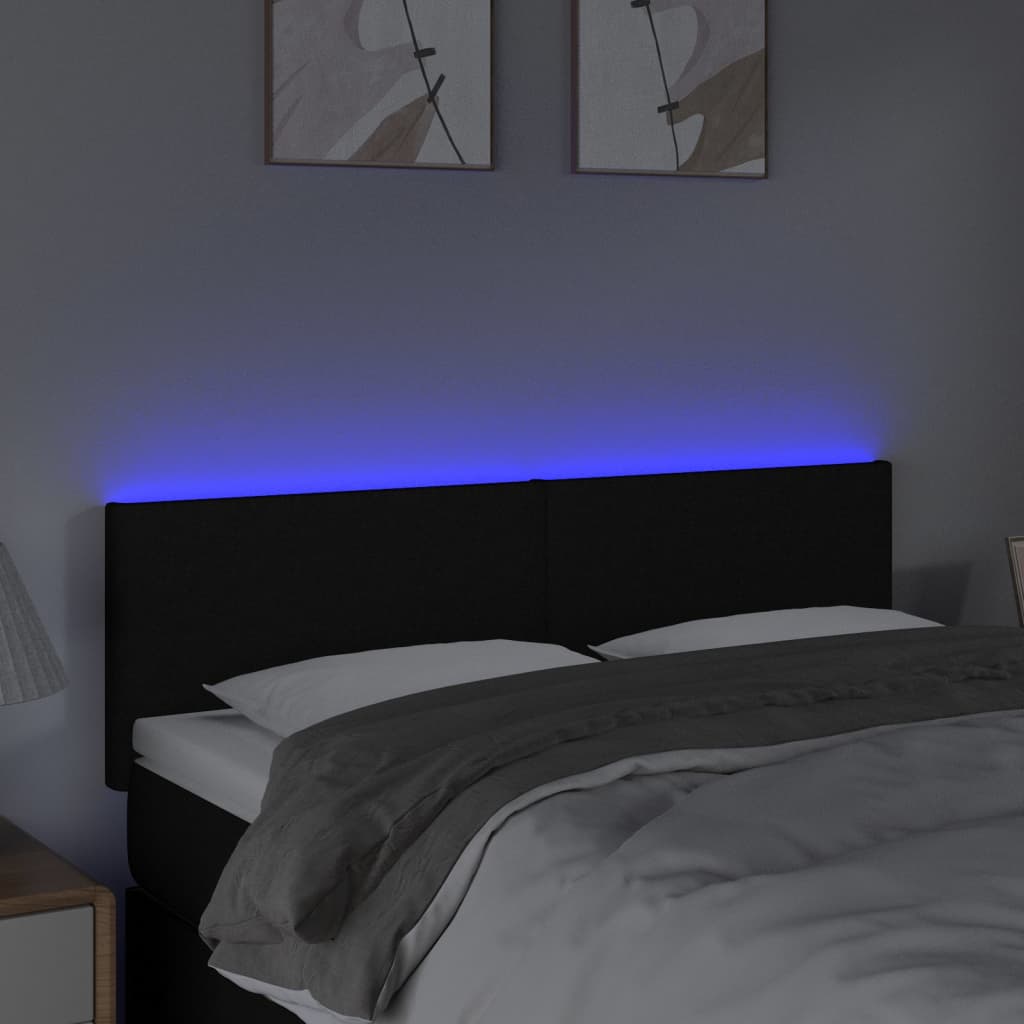 vidaXL Zagłówek do łóżka z LED, czarny, 144x5x78/88 cm, tkanina