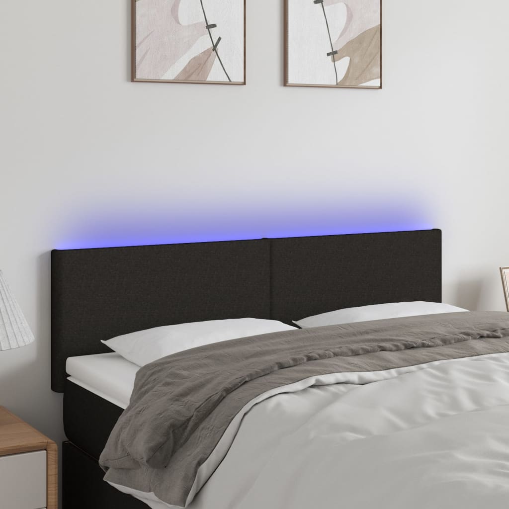 vidaXL Zagłówek do łóżka z LED, czarny, 144x5x78/88 cm, tkanina